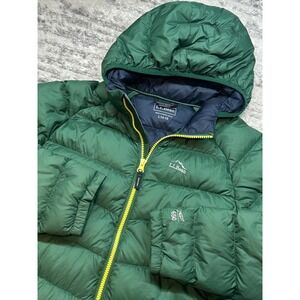 L.L.Bean Down Jacket Kids L 14-16 Green 650 Fill Power Hooded Puffer 507404